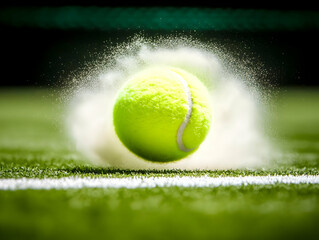 Dynamic Tennis Ball Impacting Court, Creating a Dust Cloud