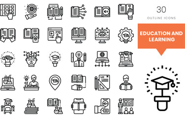 A versatile collection of outline icons representing education and learning concepts.