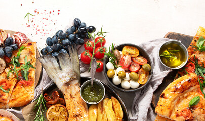 Assortment of Italian pasta dishes.