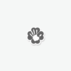 Hand print on four leaf clover logo sticker isolated on gray background