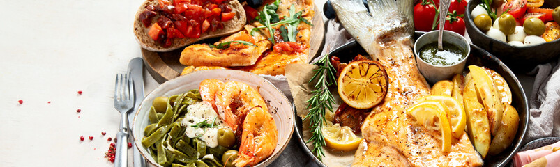 Assortment of Italian pasta dishes.