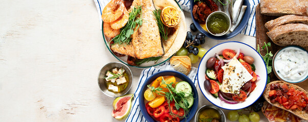 Mediterranean theme food table scene.