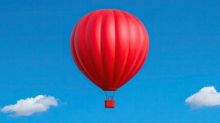 Fototapeta premium Vibrant Red Hot Air Balloon Floating Against a Bright Blue Sky with Fluffy White Clouds in an Exhilarating Summer Scene