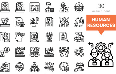 A collection of outlined icons representing human resources management concepts.