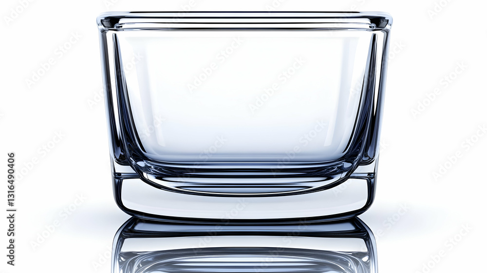 Poster 3D Render of a Crystal Clear Empty Shot Glass with Reflection on White Background