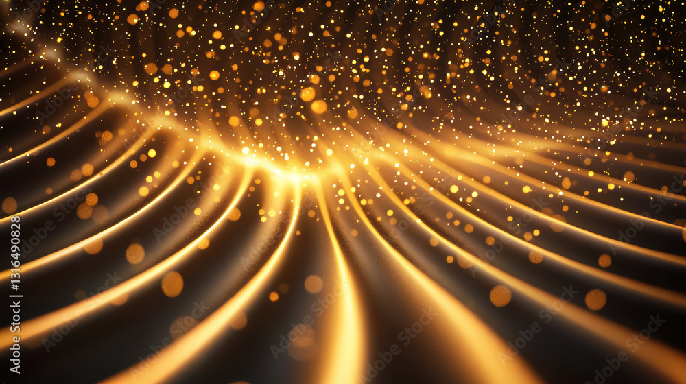 Poster golden light waves create mesmerizing effect with sparkling particles