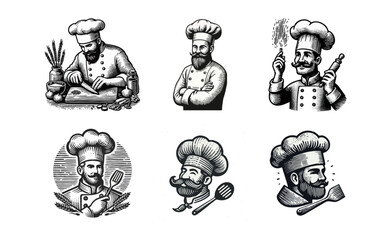 Naklejka premium chef engraved logo icon design illustration