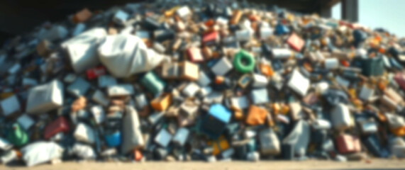 Blurred background displaying an expansive heap of trash, advocating for efficient waste management systems