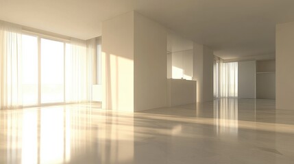 Bright and Minimalist Interior of Modern Open Space Apartment