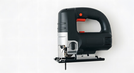 Fototapeta premium Black and Silver Cordless Jigsaw on White Background