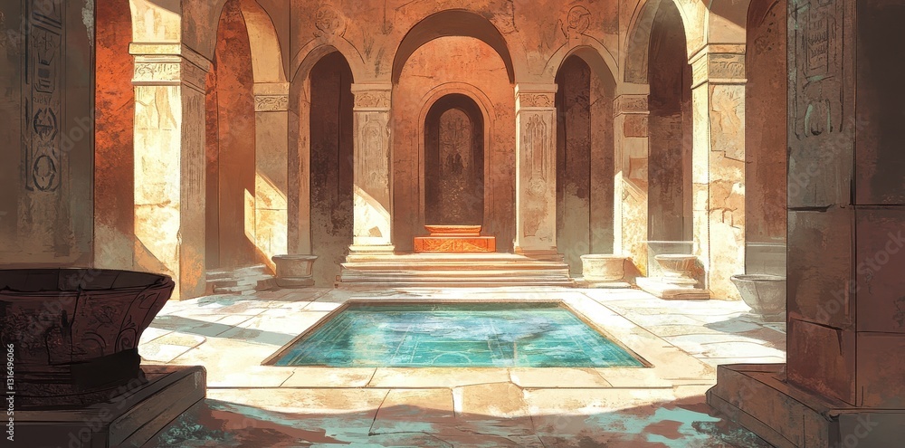 Aufkleber an ancient architectural interior featuring a reflecting pool and columns