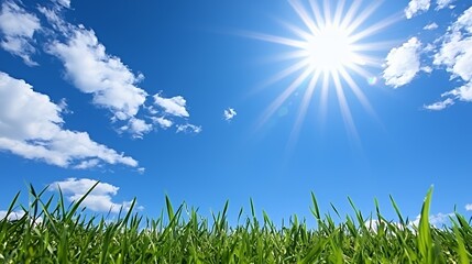 Obraz premium Bright Sunny Day with Lush Green Grass and Blue Sky