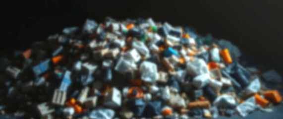 Fototapeta premium Blurred background depicting a cluttered landfill, highlighting the environmental toll of mass consumption