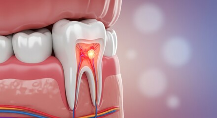Illustration of a tooth with visible nerve and pulp, highlighting dental health issues.