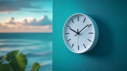 Floating clock in the sky and clock on the wall showing time