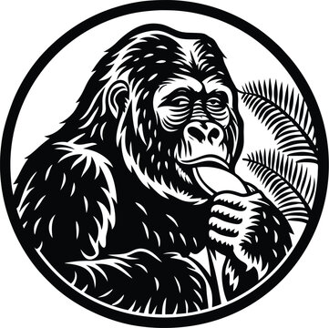 A vector silhouette image of a eating plain gorill (38).eps