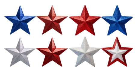 Colorful Stars in Red, White, and Blue Arrangement for Celebration, isolated on transparent background