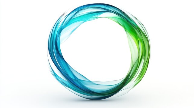 Abstract swirling circular design with flowing teal and green lines