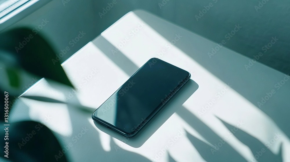 Poster modern smartphone on white table with shadow minimalist design background technology device digital 