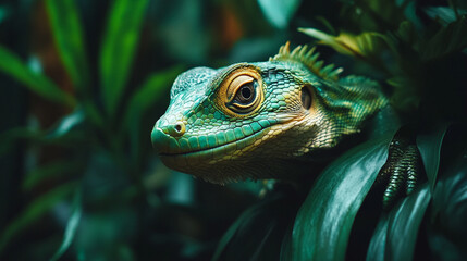 Fototapeta premium Close-Up of an Exotic Reptile in Rainforest with Dramatic Lighting