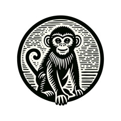 monkey engraved logo icon design illustration