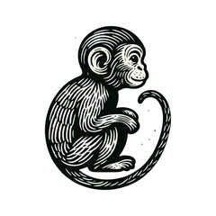 monkey engraved logo icon design illustration