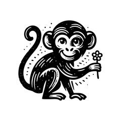 monkey engraved logo icon design illustration