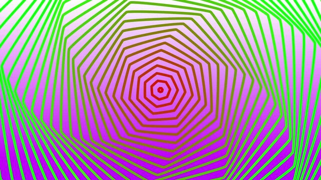 Heptagon lines alternating colorful combined with colorful gradient background rotating repeatedly. 3D animation