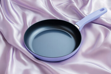 Cooking action with a stylish purple frying pan kitchen still life elegant setting close-up culinary concept