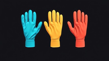 Obraz premium Vibrant 3D Render of Colorful Work Gloves on Black Background AI Generated