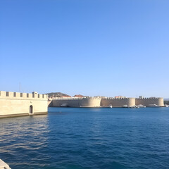 View of seafront bastions in Alghero, Sardinia, Italy
