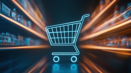 Shopping cart icon transforming into a portal for online purchases digital marketplace innovative shopping experience