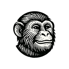 monkey engraved logo icon design illustration
