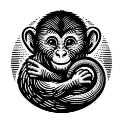 monkey engraved logo icon design illustration