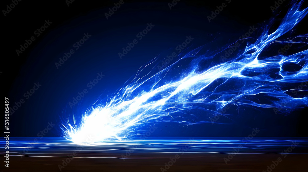 Poster abstract blue energy stream impacting dark surface: a digital illustration of celestial event with g