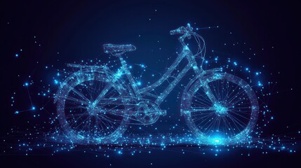 Abstract bicycle digital art, low-poly style, dark background, futuristic concept