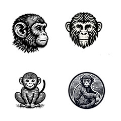 monkey engraved logo icon design illustration