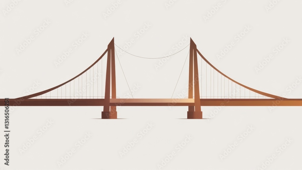 Poster minimalist geometric bridge in metallic brown tones against a light background emphasizing modern ar
