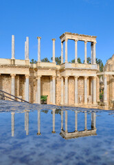 The Roman Theater of M&eacute;rida mirrored in the water, M&eacute;rida, Spain