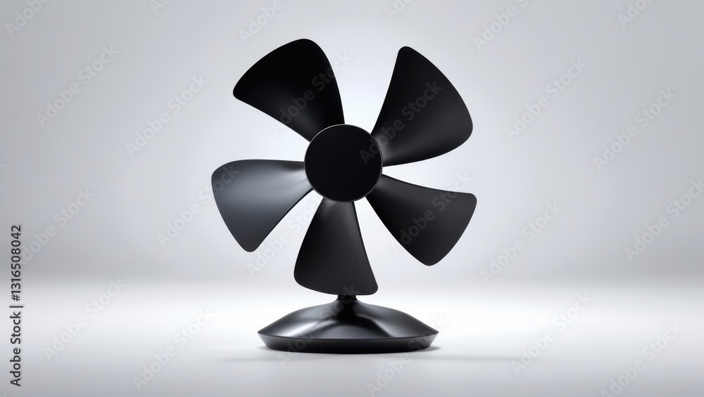 Poster sleek modern black table fan with round base on white background featuring dynamic lighting and mini