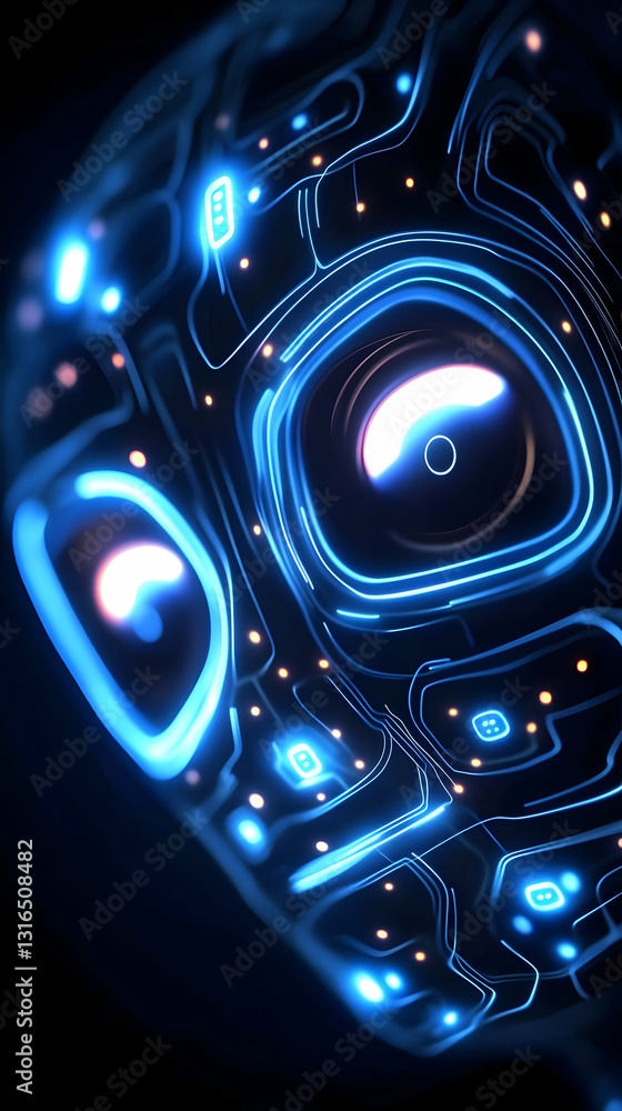 Aufkleber abstract 3d render of glowing blue circuitry, futuristic technology background with illuminated node