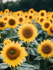 Fototapeta premium Endless expanse of radiant sunflowers basking in the gentle sunlight
