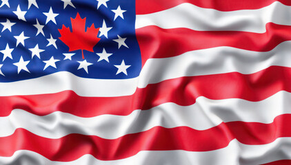 Obraz premium Blended Nations – A Fusion of the American Stars and Stripes with the Canadian Maple Leaf