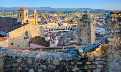 Stunning aerial view of Trujillo showcasing its historic architecture, cobblestone streets, and scenic landscapes, Trujillo, Extremadura, Spain