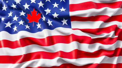Obraz premium Blended Nations – A Fusion of the American Stars and Stripes with the Canadian Maple Leaf