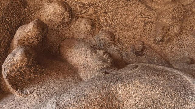 Mahishamardini Rock Cut Mandapa built by Pallavas-Narasimhavarman, Mahendravarman & rajasimha. This is UNESCO's World Heritage Site located at Mamallapuram or Mahabalipuram in Tamil Nadu, South India