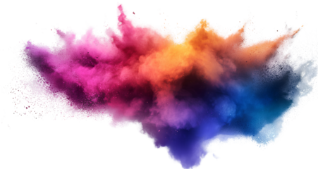 Colorful powder explosion isolated on a transparent background