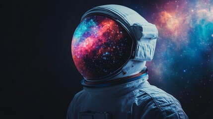 Pixelated Astronaut Helmet Reflecting Nebulae In Space