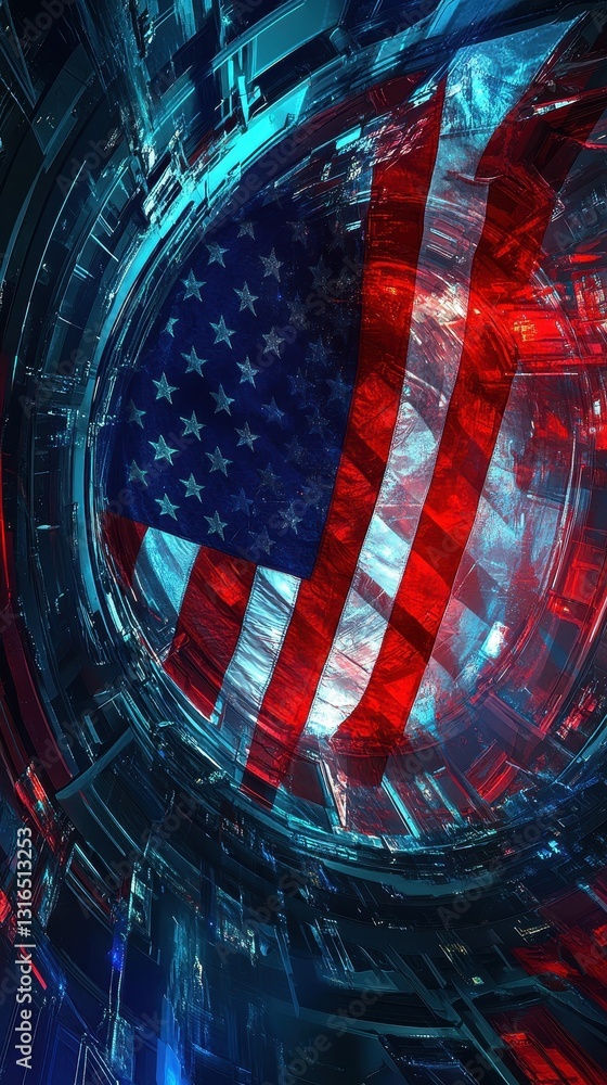 Poster an abstract rendering featuring a stylized american flag design