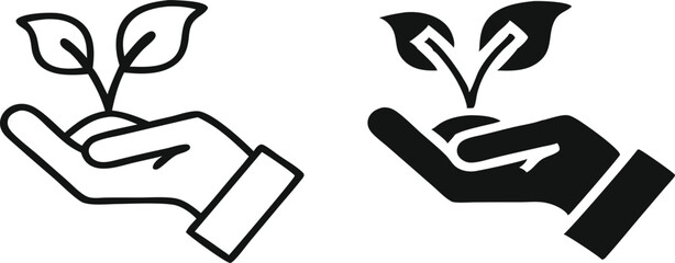 Plant in hand line and flat icon. Vector